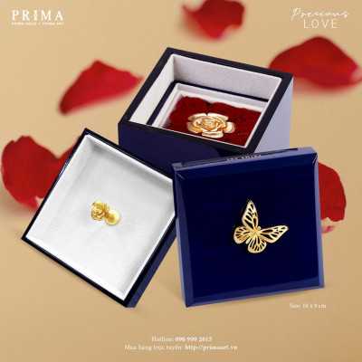 PRIMA Hộp Trang Sức Sơn mài & Hoa Hồng mạ Vàng 24K - Màu xanh dương - 422D3176-01