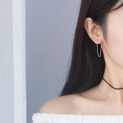 Khuyên tai bạc 925 minidot thả xích độc đáo trẻ trung thu hút Dế Bạc - K5629