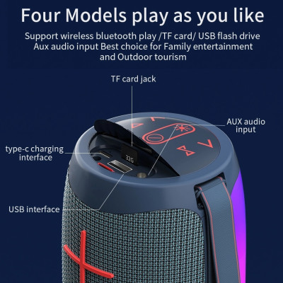Loa bluetooth thể thao chống nước chuẩn IPx6 hiệu WIWU Thunder P40 trang bị đèn LED đổi màu, hỗ trợ Bluetooth 5.0, có jack âm thanh AUX 3.5mm, thời gian nghe nhạc lên đến 6h - hàng nhập khẩu
