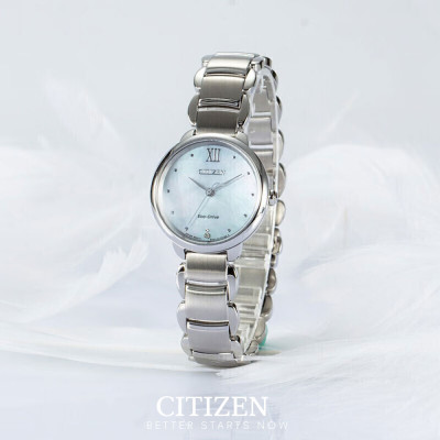 Đồng Hồ Nữ Citizen Đính Kim Cương Dây Thép Không Gỉ EM0920-86D - Mặt Xà Cừ (Sapphire)