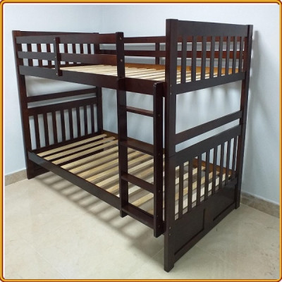 Giường 2 tầng Tundo màu nâu cầu thang treo 