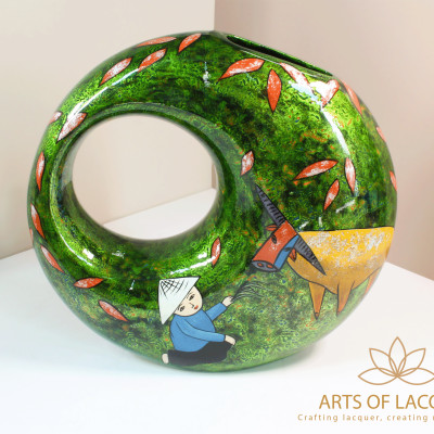 Bình Hoa Sơn Mài "Thuận Hoà Làng Quê"( Xanh Nhạt )