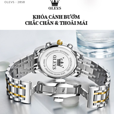 Đồng Hồ Nam OLEVS-2858 Mặt Tròn Mạ Vàng 18k Chống Nước Chạy Đủ 6 Kim Có Ô Lịch Ngày Khóa Bướm Có Hộp In Logo Chính Hãng