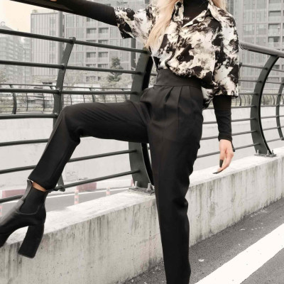 Áo somi tay ngắn mực loang