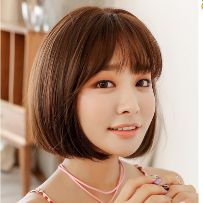 Tóc giả nữ nguyên đầu hàn quốc, kiểu ngắn, mái thưa tặng kèm lưới trùm tóc, giống hình 90%, tóc tơ nhân tạo chịu nhiệt