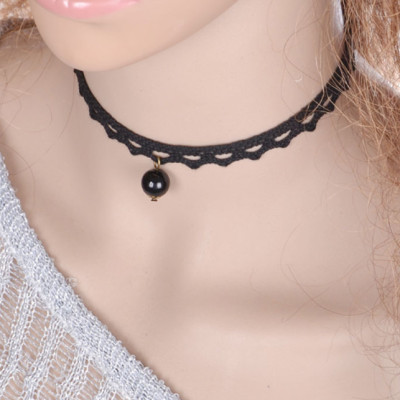 Vòng cổ choker tattoo V69 ren đen đính hạt
