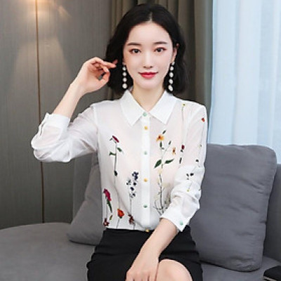 Áo Sơ Mi Nữ Tay Dài Công Sở Phối Họa Tiết Hoa Lá Siêu Xinh Chất Liệu Cao Cấp, Không Nhăn, Không Xù, Không Phai Màu