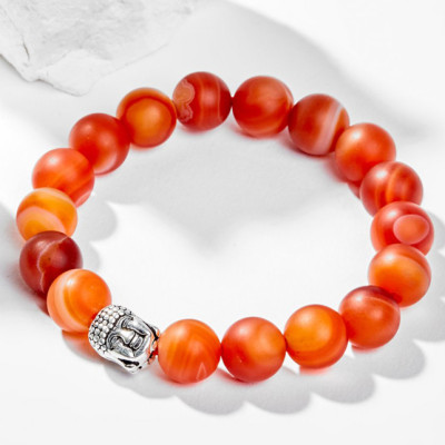 Vòng Tay Phong Thủy Nam Đá Mã Não Đỏ Nhám Phối Charm Phật Bạc (10mm) Mệnh Hỏa, Thổ Ngọc Quý Gemstones