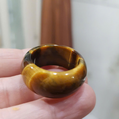 Nhẫn Nam Đá Mắt Hổ Vàng Nâu Tiger Eyes Tự Nhiên đậm bóng đẹp mới ni 20mm x Cao 12mm / 11mm dầy 4mm nam mệnh Kim mệnh Thổ mệnh Thủy đeo ni 20mm rẻ đẹp ạ
