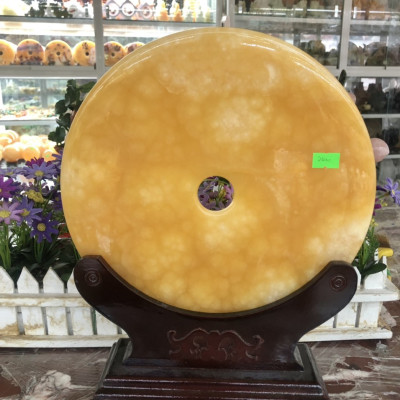 Đồng tiền, đồng điếu may mắn phong thủy chiêu nạp tài lộc đá ngọc hoàng long - Đường kính 26 cm