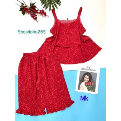 Bộ ngủ 2 dây,đồ bộ mặc nhà nữ lửng tầng vải lụa BL 56 hoạ tiết hoa nhí dễ thương size 47-60kg.