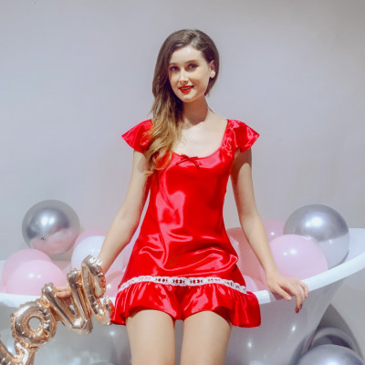 Đầm ngủ phi lụa cao cấp Wannabe DNS10 tay áo cánh tiên xòe nhẹ nữ tính