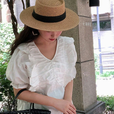 Nón đi biển mũ cói vành phẳng cao bồi chống nắng UV thoáng mát dona22051901