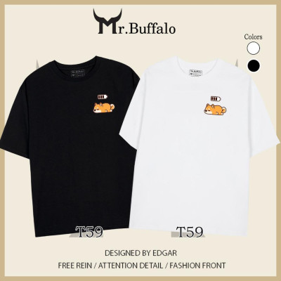 Áo Thun Cặp, Đôi Mr.Buffalo cún shiba đầy pin Tshirt Cotton 100% Unisex Form Oversize Local Brand T59