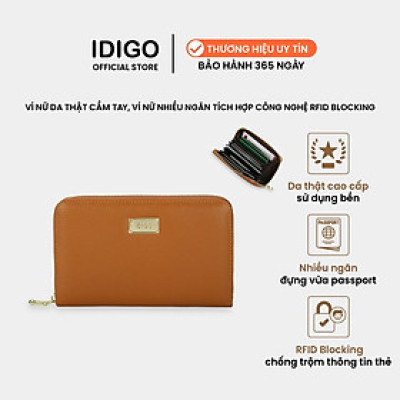 Ví nữ da thật cầm tay, ví da nam nữ nhiều ngăn, đựng vừa passport tích hợp công nghệ RFID Blocking IDIGO FW1 - 4311