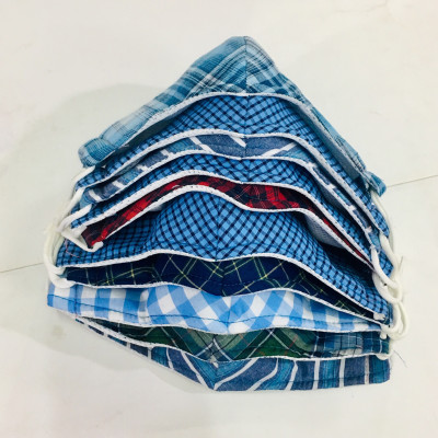 KHẨU TRANG  DÀY VẢI KẺ COTTON COMBO 5 CÁI NHIỀU MÀU