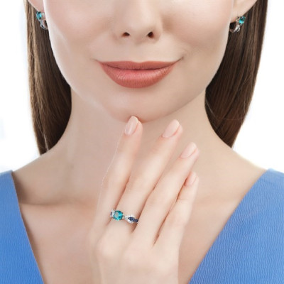 Nhẫn Bạc Ý Đính Đá Alpanite và CZ Blue