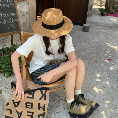 Nón đi biển mũ cói vành phẳng cao bồi chống nắng UV thoáng mát dona22051901