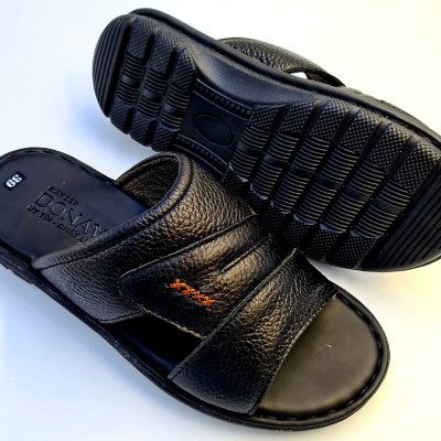 Dép quai ngang nam da bò tự nhiên DONAVY cao cấp kiểu dấu X may chắc chắn DQN4X