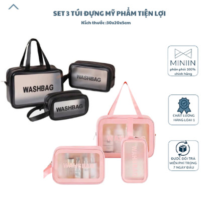 Set 3 Túi Đựng Mỹ Phẩm Chống Thấm Nước - Túi Trang Điểm Du Lịch Siêu Sang, Tiện Lợi - HÀNG CHÍNH HÃNG MINIIN