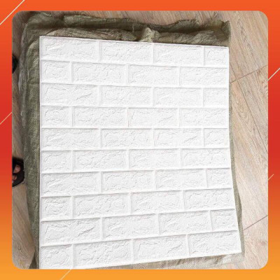 Combo 10 Xốp Dán Tường Giả Gạch 3d Kích Thước 77x70cm Có Keo Sẵn Cách Âm Cách Nhiệt, Chống Thấm Nước Màu Trắng