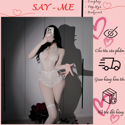 Bodysuit Lưới Xuyên Thấu Cổ Yếm Phối Ren Hoa – Siêu Gợi Cảm, Cắt Xẻ Tôn Dáng, Sexy