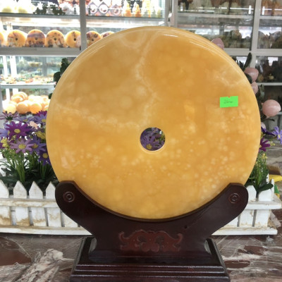 Đồng tiền, đồng điếu may mắn phong thủy chiêu nạp tài lộc đá ngọc hoàng long - Đường kính 26 cm