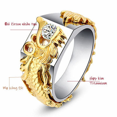 Combo Nhẫn Phong Thủy khắc rồng, đính đá, KÈM TÚI NHUNG ĐỰNG TRANG SỨC.