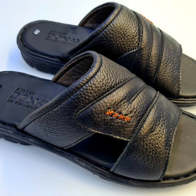 Dép quai ngang nam da bò tự nhiên DONAVY cao cấp kiểu dấu X may chắc chắn DQN4X