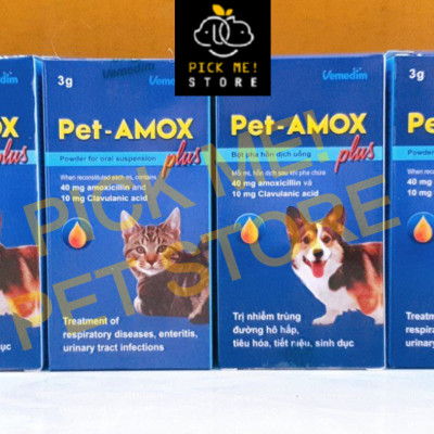 [Lọ 3g] Bột pha Pet Amox Plus Trị Hỗ Trợ Hô Hấp, Tiết Niệu cho Chó Mèo, Chim Cảnh