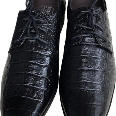 Giày tây nam buộc dây Trường Hải màu đen da bò thật dập vân cá sấu đế cao 3.5cm cao su không trơn  GT0791