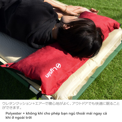 Lysin - gối đầu tự bơm hơi chất liệu da lộn siêu rộng 70cm thoải mái cắm trại dã ngoại camping, picnic du lịch