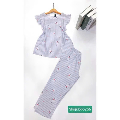 Đồ bộ nữ,đồ ngủ mặc nhà lửng 9 tấc tay cánh tiên vải lanh BL 57 họa tiết dễ thương size 51-70kg.