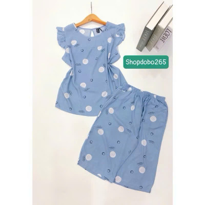 Đồ bộ nữ,đồ ngủ mặc nhà lửng tay cánh tiên vải lanh mềm,mát BL 169 hoạ tiết dễ thương size 45-70kg.