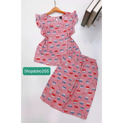 Đồ bộ nữ,đồ ngủ mặc nhà lửng tay cánh tiên vải lanh mềm,mát BL 169 hoạ tiết dễ thương size 45-70kg.