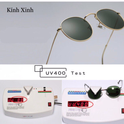 Kính râm Mắt Tròn Tròng Thủy Tinh Cao Cấp Gọng Kim Loại Chống Nắng UV