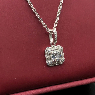 Dây Chuyền Vòng Cổ Bạc Ta Dây Xoắn Kép Và Mặt Vuông Đính Đá Cao Cấp BẠC HIỂU MINH DMD479