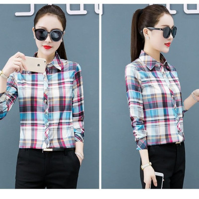 Áo sơ mi nữ sọc caro tay dài, thiết kế kiểu Hàn Quốc trẻ trung, Áo sơ mi công sở chất đẹp Haint Boutique HB23