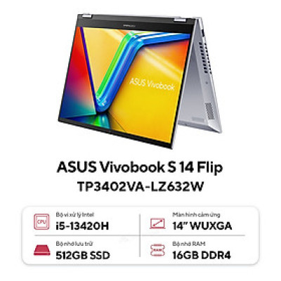 Asus Vivobook S 14 Flip TP3402VA-LZ632W (Intel Core i5-13420H | 16GB | 512GB | Intel UHD | 14 inch WUXGA IPS | Win 11 | Bạc) - HÀNG CHÍNH HÃNG