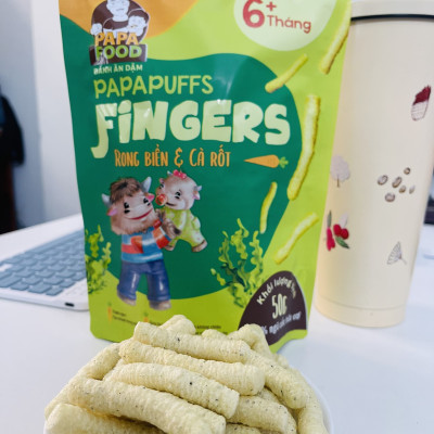 BÁNH ĂN DẶM PAPAFOOD PAPAPUFFS - FINGERS VỊ RONG BIỂN VÀ CÀ RỐT - 100% NGŨ CỐC HỮU CƠ 