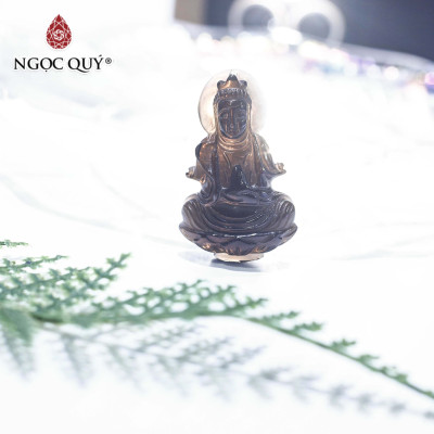 Mặt dây chuyền phật bà quan âm đá thạch anh khói thủy, kim - Ngọc Quý Gemstones