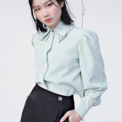 LAAS Somi tay phòng sọc xanh dịu dàng thanh lịch nữ tính