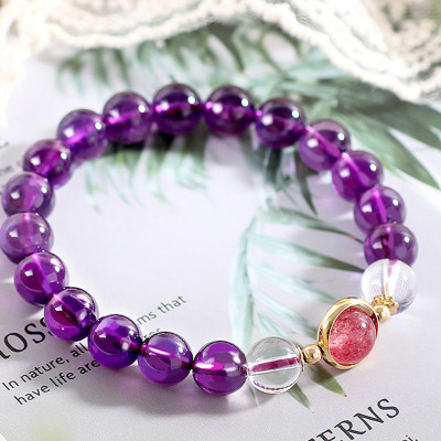 Vòng tay đá thạch anh tím phối thạch anh dâu mệnh hỏa, thổ - Ngọc Quý Gemstones