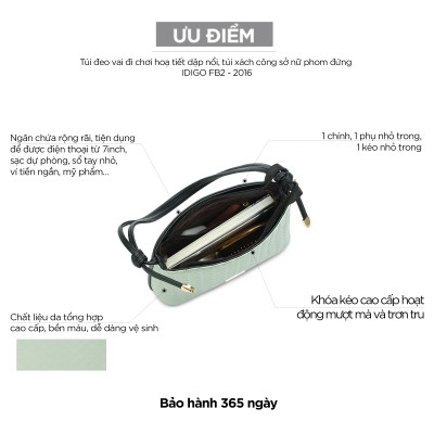 Túi xách nữ đeo vai đi chơi, túi công sở nữ phom đứng họa tiết dập nổi IDIGO FB2 - 2016