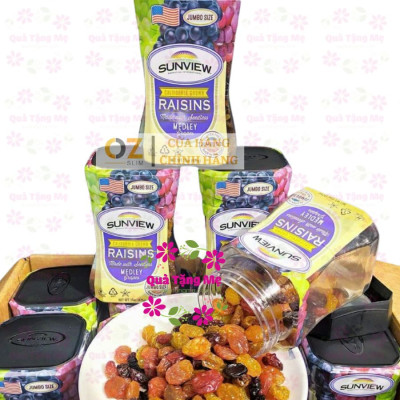Nho khô Sunview Raisins Mỹ không hạt 3 màu giàu Vitamin khoáng chất, tốt cho tim mạch (425g/hộp) - QuaTangMe Extaste