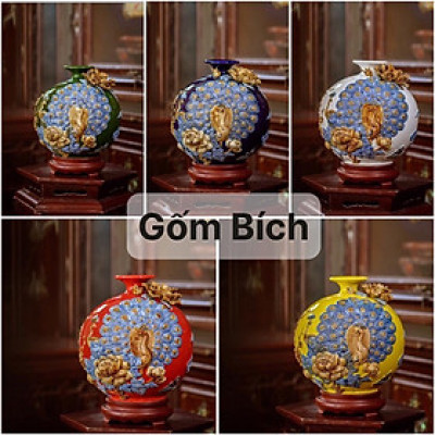 Bình Hút Lộc Công Đào Phú Quý Vinh Hoa Men Màu Bình Phong Thủy Tài Lộc Gốm Sứ Bát Tràng