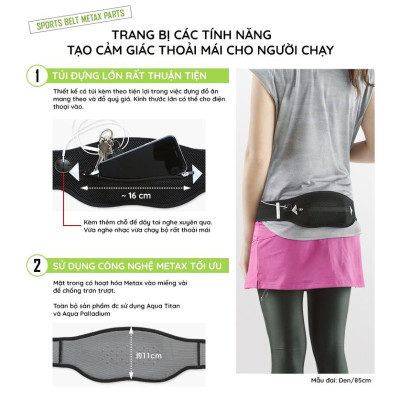 Đai lưng chạy bộ, tập gym, thể thao Phiten sport belt metax part (bản có túi đựng) AP215062