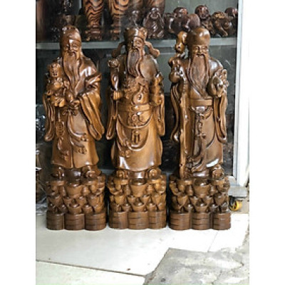 Bộ tam đa phúc lộc thọ bằng gỗ bách xanh thơm nức kt cao 30×11×8