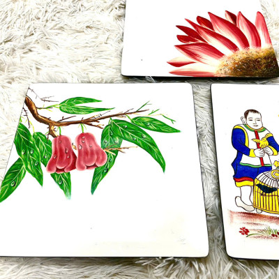 Dĩa vuông sơn mài cao cấp Thanh Bình Lê họa tiết da dạng