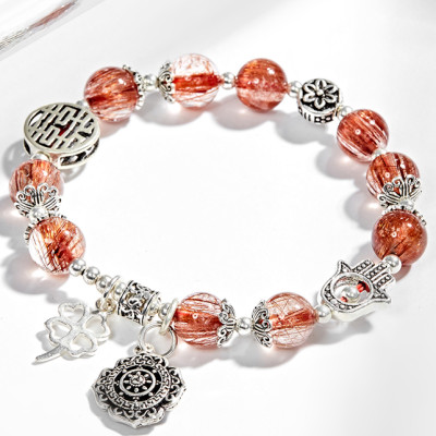 Vòng Tay Đá Thạch Anh Tóc Đỏ Đồng Trục Phối Charm Bạc (8mm) Ngọc Quý Gemstones
